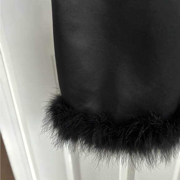 J. Crew Collection with Custom MARABOU FEATHER TRIM Black Duchesse Satin Dress - Picture 7 of 14